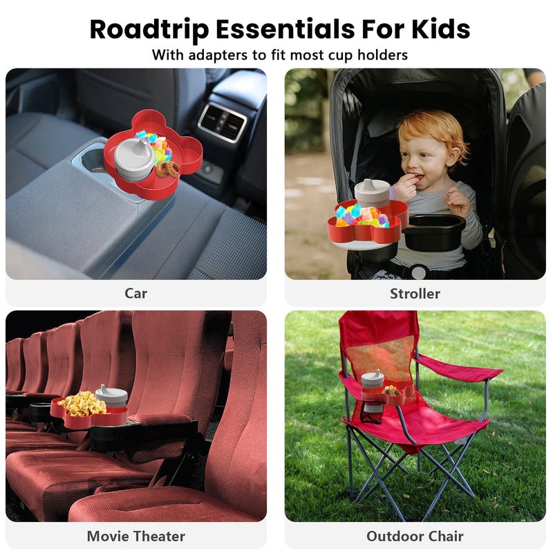 BlueOrigin Red Car Seat Tray - Convert Cup Holder to Snacks & Toys Tray, 360 Rotatable for Kids Travel, Booster & Stroller - Image 4